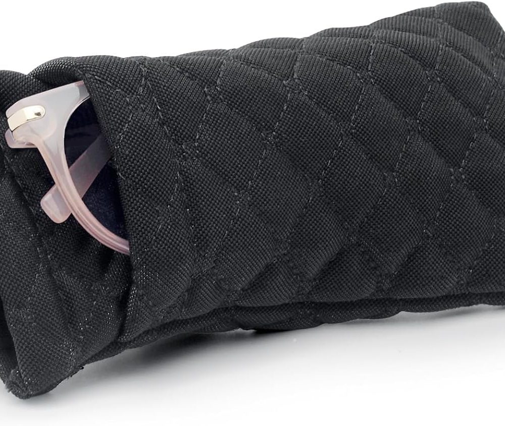 Face Shadow Double Glasses Case Soft Eyeglass Case For Women Men Squeeze Top Sunglasses Case With Cleaning Cloth