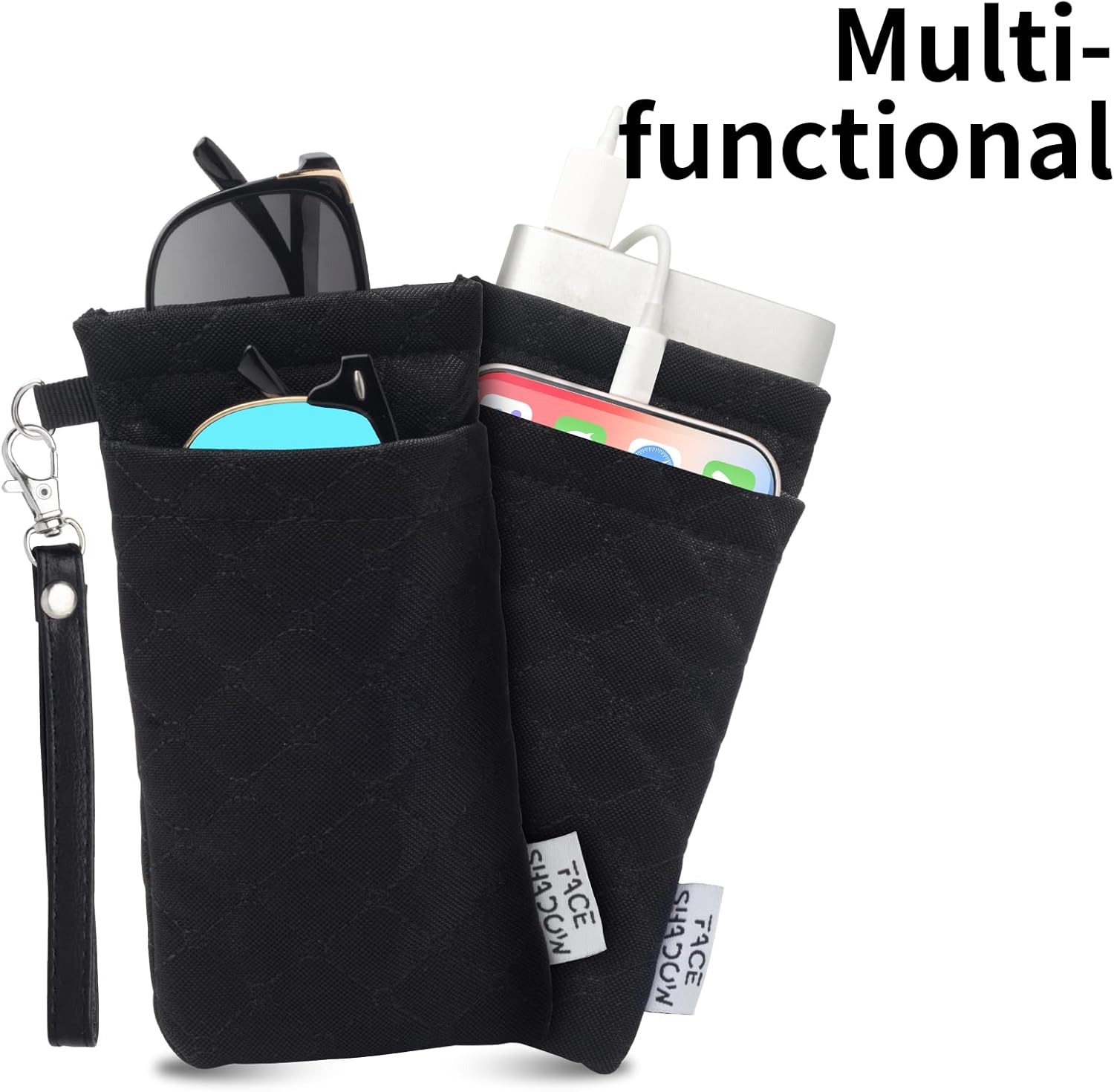 Face Shadow Double Glasses Case Soft Eyeglass Case For Women Men Squeeze Top Sunglasses Case With Cleaning Cloth - Image 6