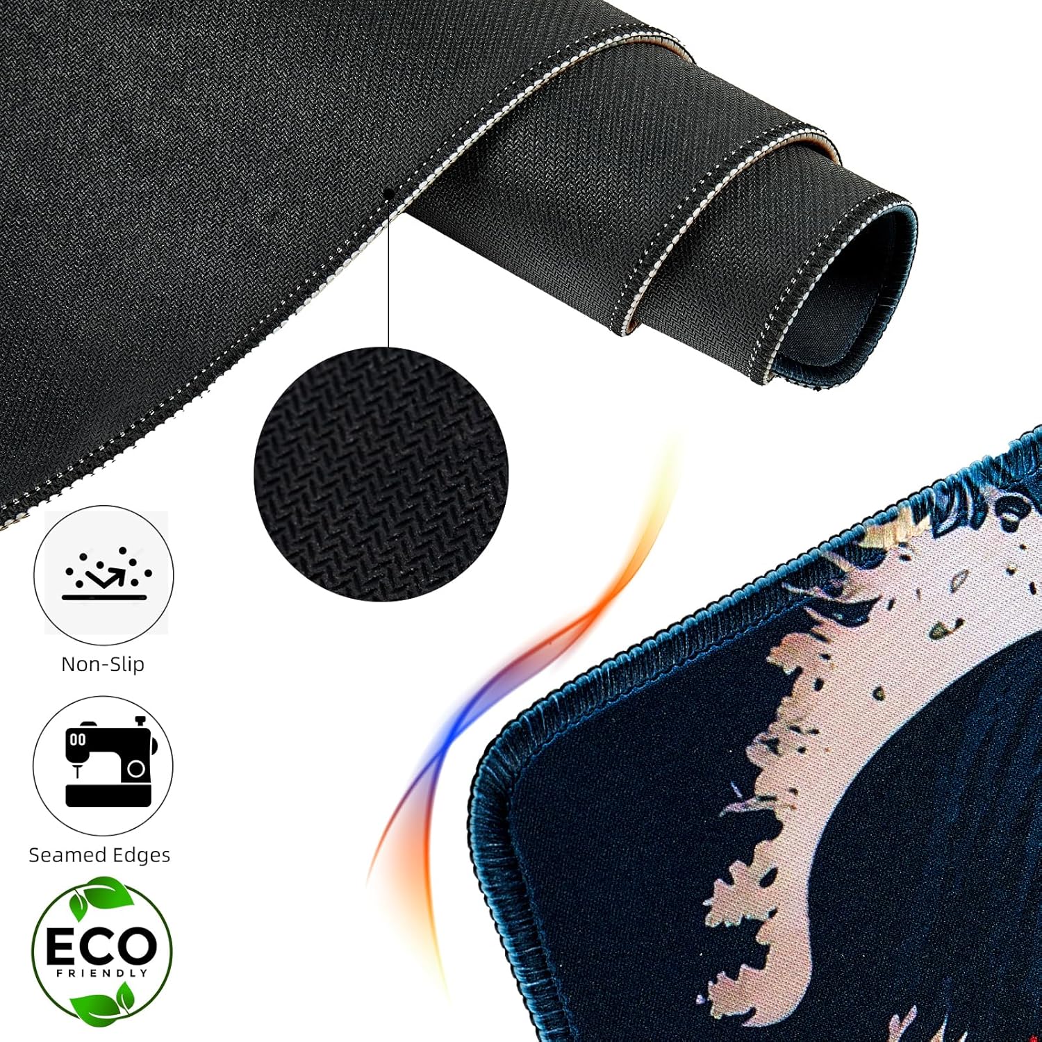 Japanese Sea Waves Large Gaming Mouse Pad for Desk, Desk Mat with Seamed Edges, Waterproof Desk Pad, Non-Slip Rubber Base, 31.5x11.8 Inch Keyboard Pad Computer Mat, Big XL Mousepad - Image 2