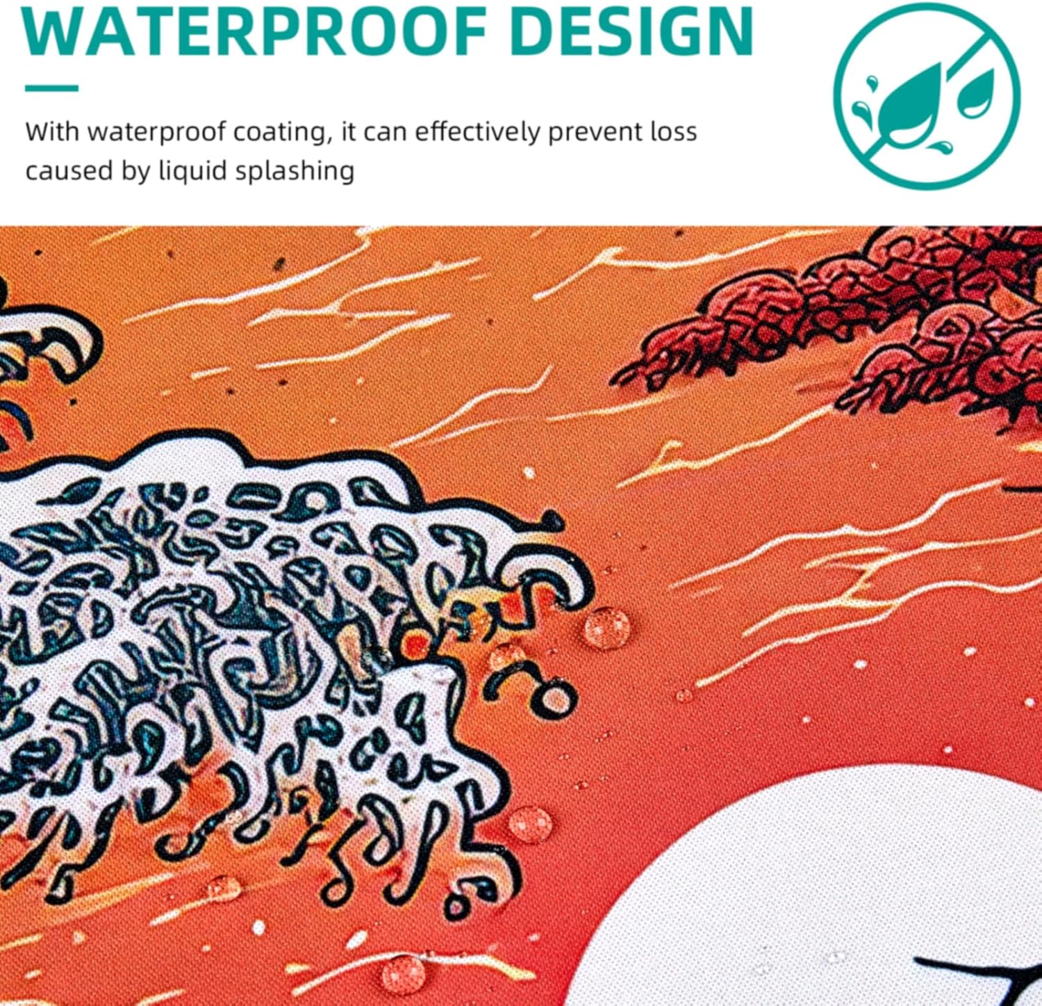 Japanese Sea Waves Large Gaming Mouse Pad for Desk, Desk Mat with Seamed Edges, Waterproof Desk Pad, Non-Slip Rubber Base, 31.5x11.8 Inch Keyboard Pad Computer Mat, Big XL Mousepad - Image 4