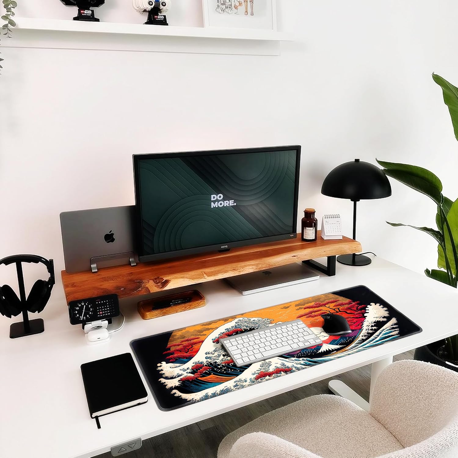 Japanese Sea Waves Large Gaming Mouse Pad for Desk, Desk Mat with Seamed Edges, Waterproof Desk Pad, Non-Slip Rubber Base, 31.5x11.8 Inch Keyboard Pad Computer Mat, Big XL Mousepad - Image 6