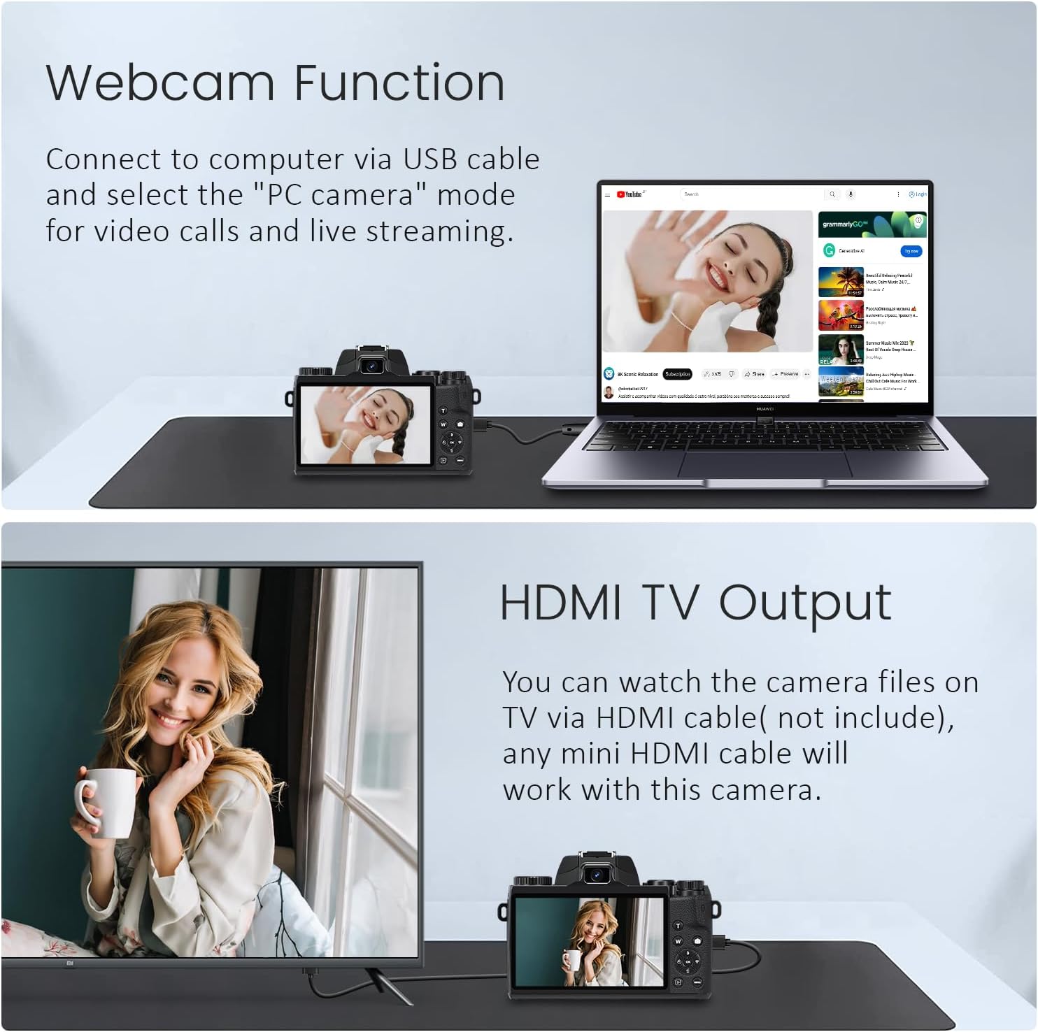 Saneen Digital Camera, 4k Cameras for Photography & Video, 64MP WiFi Touch Screen Vlogging Camera for YouTube with Flash, 32GB Card, Lens Hood, 3000mAH Battery, Front and Rear Cameras - Black - Image 3