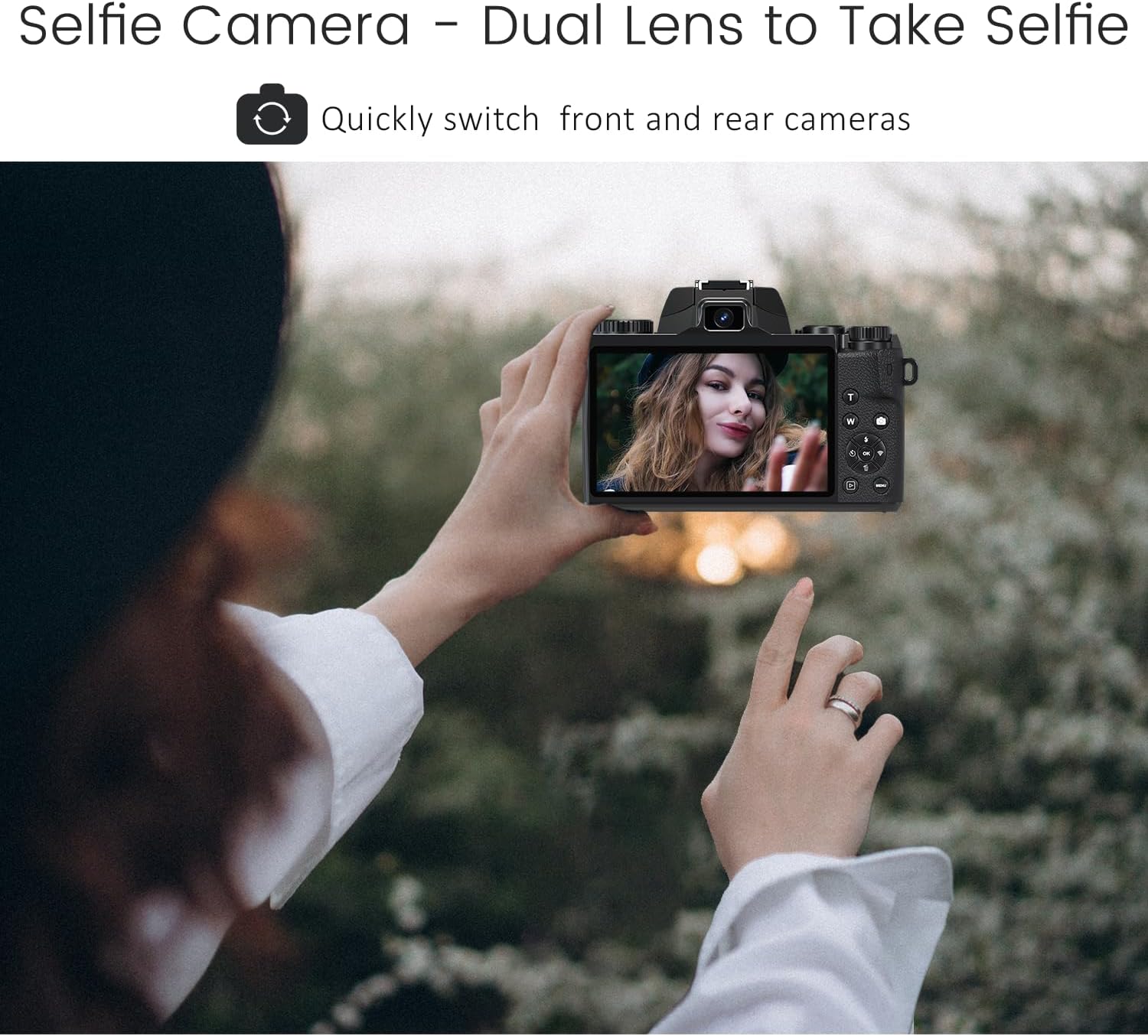 Saneen Digital Camera, 4k Cameras for Photography & Video, 64MP WiFi Touch Screen Vlogging Camera for YouTube with Flash, 32GB Card, Lens Hood, 3000mAH Battery, Front and Rear Cameras - Black - Image 6